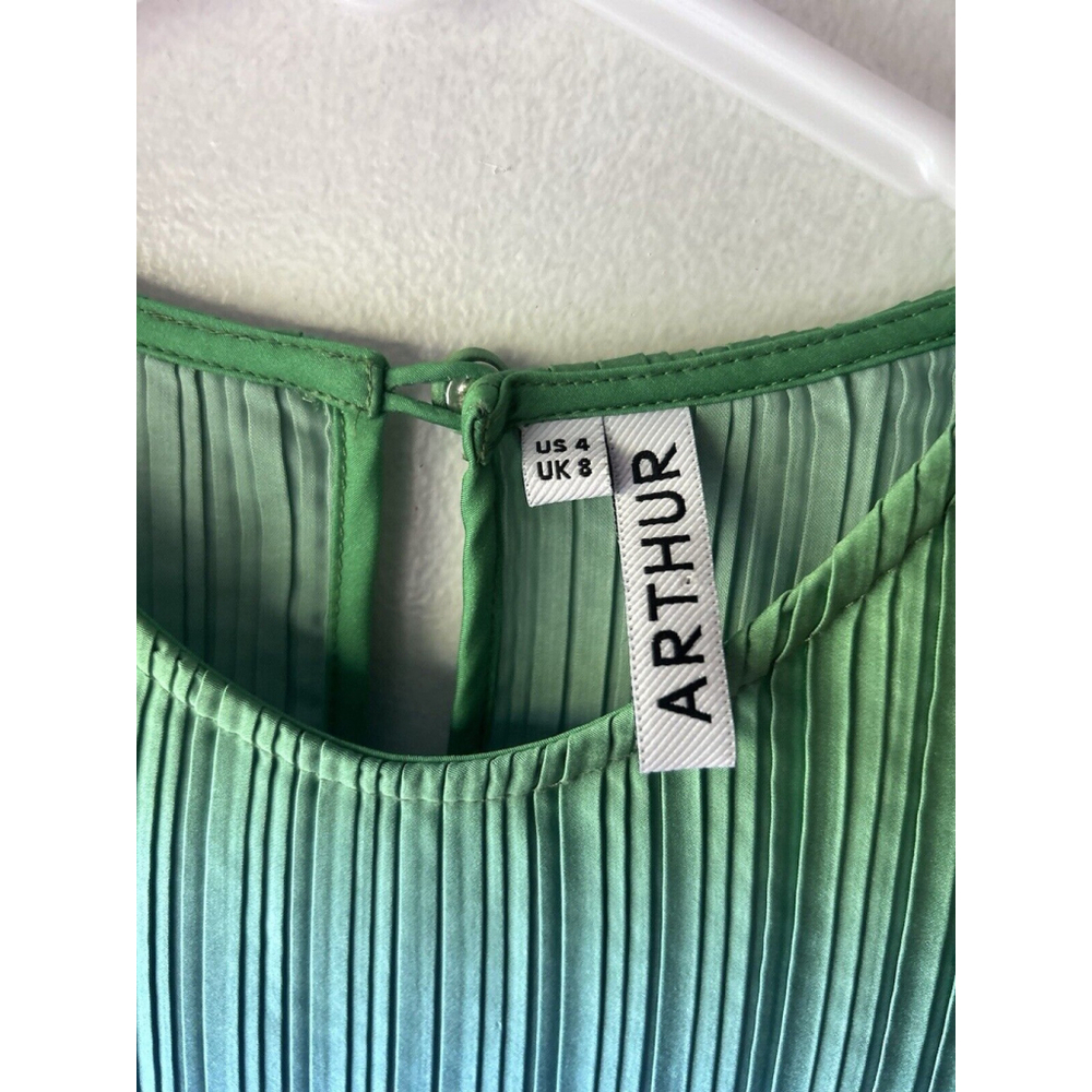 Arthur Apparel Box Pleat Midi Dress Long Sleeve Ombre Green Blue 8 - Picture 3 of 6